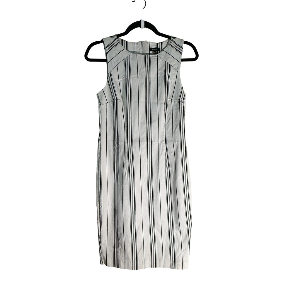 RW&CO. Dress Womens M White Striped Sheath Midi Lined Zip Workwear Business